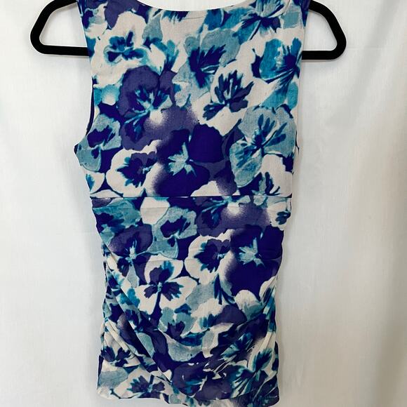 Elle top women’s size medium blue floral print v neck sleeveless tank VTG Y2K - Picture 4 of 4